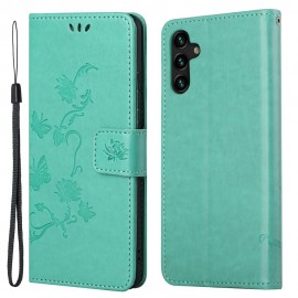 Coverup Blumen & Schmetterlinge Klapphülle - Samsung Galaxy A13 5G / A04s Hülle - Mintgrün