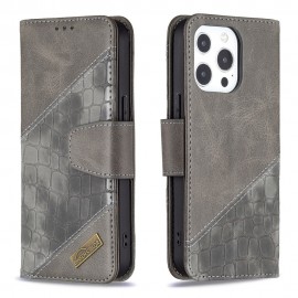 BINFEN Croco Klapphülle - iPhone 13 Pro Hülle - Grau