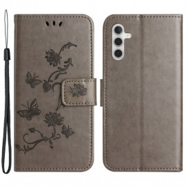 Coverup Blumen & Schmetterlinge Klapphülle - Samsung Galaxy A15 Hülle - Taupe Grau