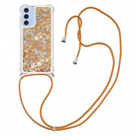 Coverup Liquid Glitzer Back Cover mit Handykette - Samsung Galaxy A15 Hülle - Gold
