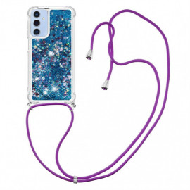 Coverup Liquid Glitzer Back Cover mit Handykette - Samsung Galaxy A15 Hülle - Blau