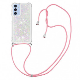 Coverup Liquid Glitzer Back Cover mit Handykette - Samsung Galaxy A15 Hülle - Weiß