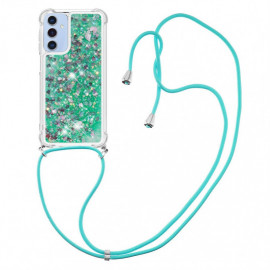 Coverup Liquid Glitzer Back Cover mit Handykette - Samsung Galaxy A15 Hülle - Grün
