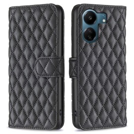 BINFEN Rhombus Klapphülle - Xiaomi Redmi 13C / Poco C65 Hülle - Schwarz