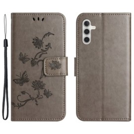 Coverup Blumen & Schmetterlinge Klapphülle - Samsung Galaxy A35 Hülle - Taupe Grau