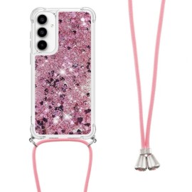 Coverup Liquid Glitzer Back Cover mit Handykette - Samsung Galaxy A35 Hülle - Roségold