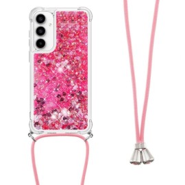 Coverup Liquid Glitzer Back Cover mit Handykette - Samsung Galaxy A35 Hülle - Rosa