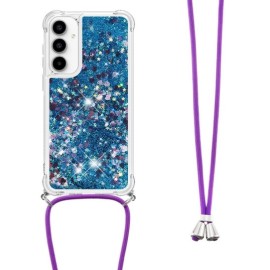 Coverup Liquid Glitzer Back Cover mit Handykette - Samsung Galaxy A35 Hülle - Blau