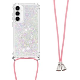 Coverup Liquid Glitzer Back Cover mit Handykette - Samsung Galaxy A35 Hülle - Weiß