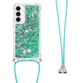 Coverup Liquid Glitzer Back Cover mit Handykette - Samsung Galaxy A35 Hülle - Grün
