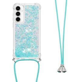 Coverup Liquid Glitzer Back Cover mit Handykette - Samsung Galaxy A35 Hülle - Hellblau