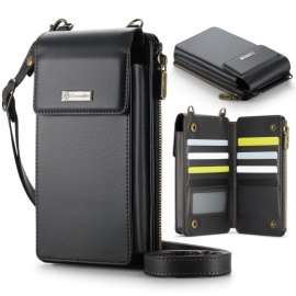 CaseMe Me50 Crossbody Handytasche mit Kartenhalter und Handykette - Universelle Hülle - Schwarz