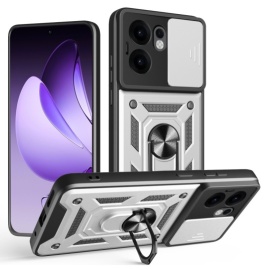 Coverup Armor Ring Ständer Back Cover mit Kamera Schutz - OPPO Reno13 F / FS 5G Hülle - Silber